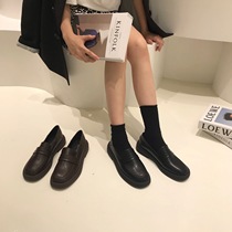 ITSK shoes womens single shoes round head thick bottom one foot pedal black Inn wind small leather shoes Lefus shoes