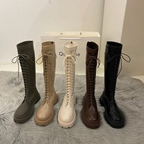 ITSK Boots Children Winter Long Boots Thick Bottom Lace Long Silo Boots Black Small Taller Rider Boots