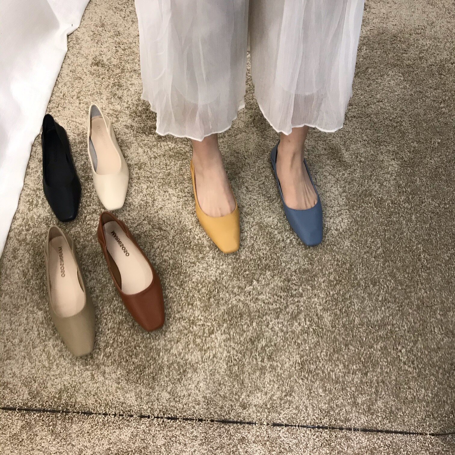 ITSK shoes women's single shoe square head light mouth low heel soft leather soft bottom grandma shoes commuter women's shoes