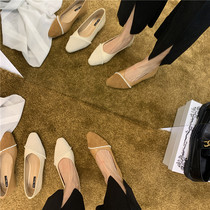 ITSK shoes womens single shoes flat bottom pointed light mouth small and fragrant wind string beads temperament low heel womens shoes