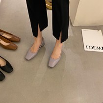 ITSK shoes womens single shoe style coarse heel soft bottom square head light mouth heel black professional womens shoes