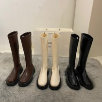 ITSK Long boot female thick bottom small brown long cylinder boot though knee-high cylinder rider boot