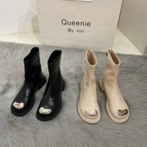 ITSK Inron slim slim Martin boot female black soft leather short boot