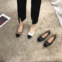 ITSK shoes womens single shoe square head light mouth small fragrant wind flat bottom soft-bottom working bean-bean shoe ladyshoe