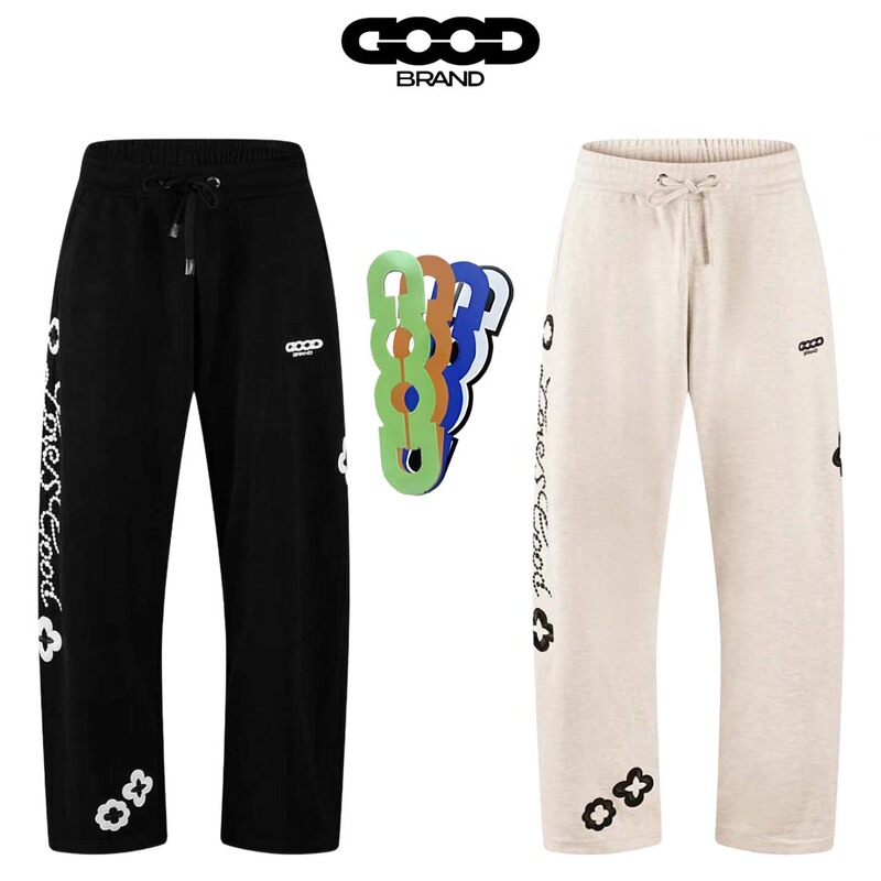 Goodbrand 2025Fw Good Loves Small Floral Slogan Light Luxury Fashion Casual Sweatpants Unisex