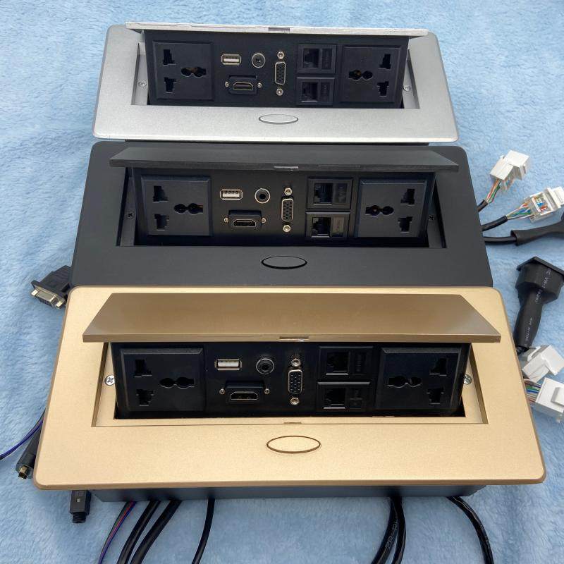 Multimedia power supply VGA network port 3 5 audio HDMI welding-free straight plug pop-up black silver gold desktop socket