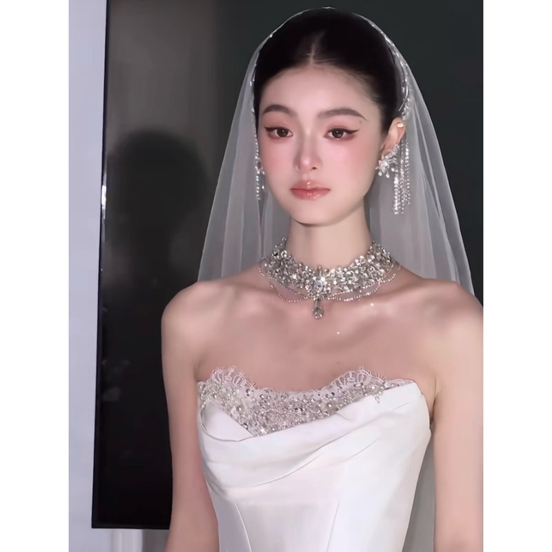 Tm|C16 Full Diamond High-End Necklace Dress Wedding Dress Crown Set Tm|C16 Full Diamond High-End Necklace Dress Wedding Dress Crown Set