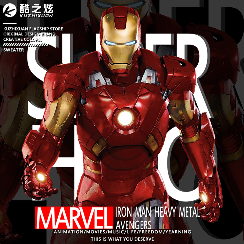 Superhero Iron Man Marvel Universe Movie Peripherals Summer Men's Pure Cotton T-Shirt Off-Shoulder Couple Style Short Sleeves Superhero Iron Man Marvel Universe Movie Peripherals Summer Men's Pure Cotton T-Shirt Off-Shoulder Couple Style Short Sleeves