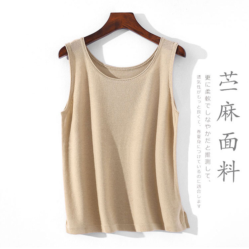 Ramie Vest for Plus-Size Women, Summer Versatile Loose Fit, Large Size, Slimming Sleeveless Knitted Base Shirt, Camisole Top for Outerwear Ramie Vest for Plus-Size Women, Summer Versatile Loose Fit, Large Size, Slimming Sleeveless Knitted Base Shirt, Camisole Top for Outerwear
