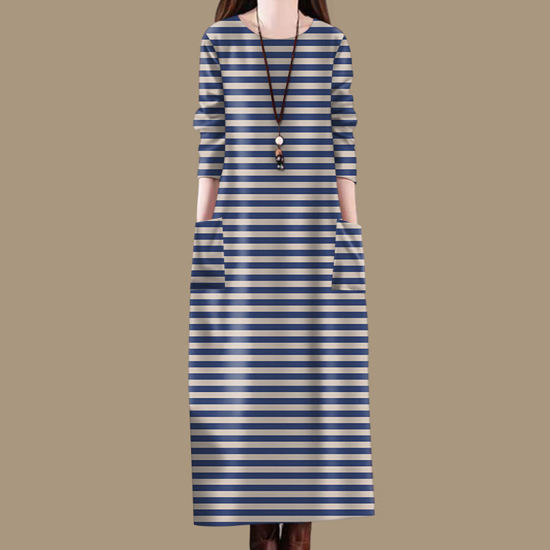 Printed Slimming Dress~High-End Printed Pocket Long-Sleeve Dress for Women, Spring and Autumn Vintage Style, Loose Round-Neck Dress Printed Slimming Dress~High-End Printed Pocket Long-Sleeve Dress for Women, Spring and Autumn Vintage Style, Loose Round-Neck Dress