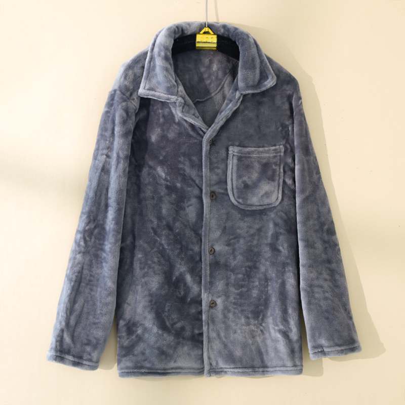 Flannel Pajamas Men's Single-Piece Top Long-Sleeved Lapel Winter Thickened Fleece Coral Velvet Home Wear Cardigan Flannel Pajamas Men's Single-Piece Top Long-Sleeved Lapel Winter Thickened Fleece Coral Velvet Home Wear Cardigan