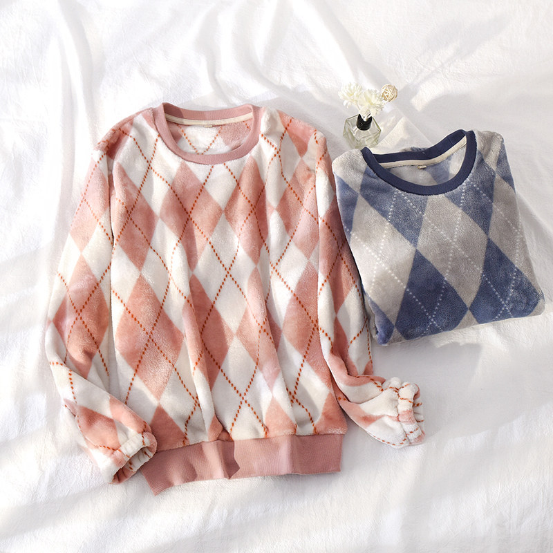 Outwear College Wind lovers Autumn Winter Coral Suede Pajamas Ladies Single Blouse Hooded Jacket Head Flannel Suede Housemen