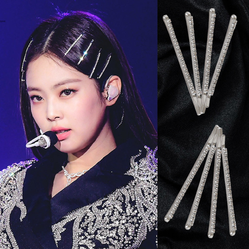 jennie with the same hairpin net red rhinestone word clip side clip hairpin clip bangs clip ins hair accessories Korean women