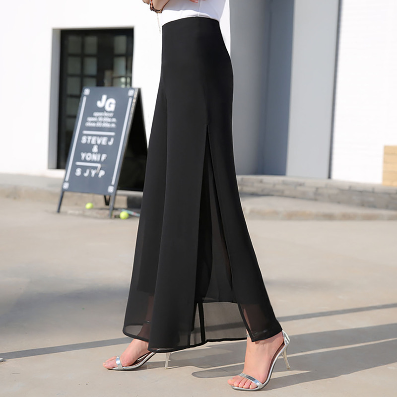 Drapey Wide-Leg Pants for Women, Summer Thin Ice Silk Breathable Smooth Chiffon Pants, Loose Slimming Casual Skirt Pants
