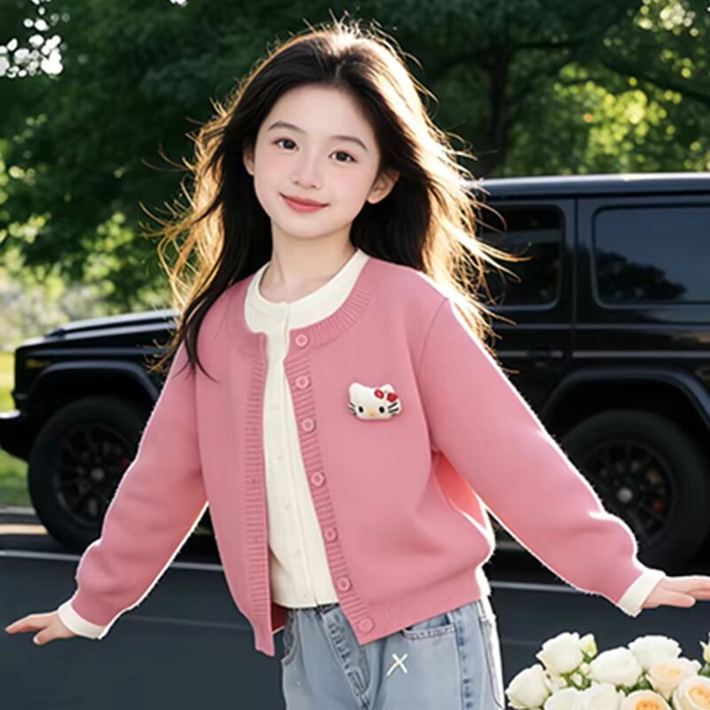 Girls' Sweater Jacket Spring and Autumn 2026 New Stylish Children's Clothing for Older Girls Knitted Cardigan Top