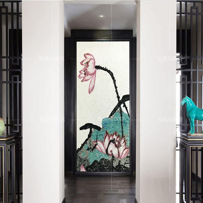 Modern Chinese glass mosaic cutting and drawing puzzle background wall Living room Tile Genguan Parquet Dining Hall Decoration Painting