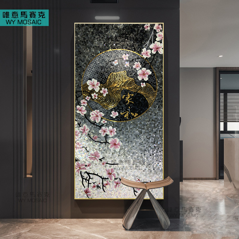 Fine-cut mosaic, simple and modern, new Chinese-style tile background wall, glass ice jade, cut-out porch decorative painting