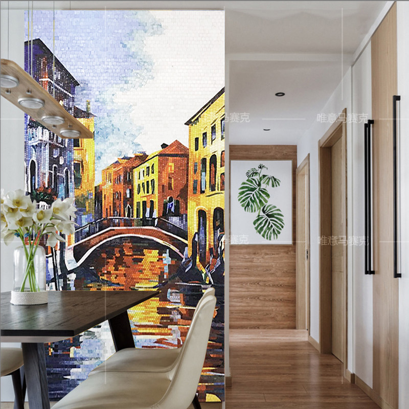 Eurostyle Town Mosaic Background Wall Living Room TV Genguan Glass Trim Cut Jigsaw Puzzle Art Parquet Tiles