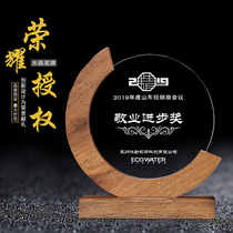 Crystal Solid Wood Trophy Customization Creative Solid Wood Honor Medal License Making Solid Wood Trophy Award Souvenir