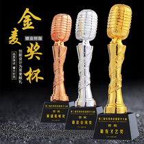 Gold-plated Resin Trophy Creative Note Microphone Golden Tree Trophy Shake Tone Golden Microphone Singing Competition Award Commemoration