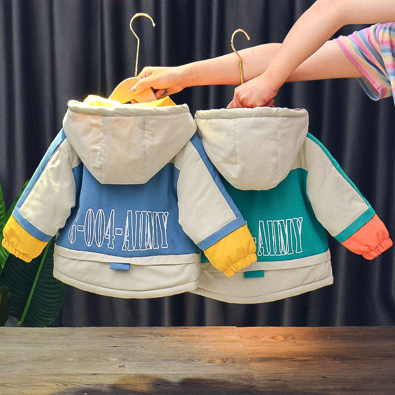 Boy coat winter clothing 2021 new wind clothing Thickened Baby Boy Clothing Plus Suede Korean Version Jacket Blouse Tide