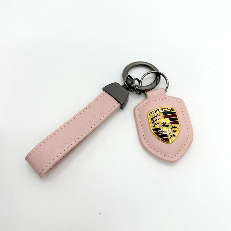 Suitable for Porsche Bordeaux Red Keychain Cayenne Macan Panamera 718911 Genuine Leather Pendant