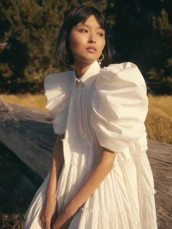 Oversized Shirt Dress 2026 Spring and Summer New Retro French Court Style Pleated Puff Sleeve Loose Dress for Women