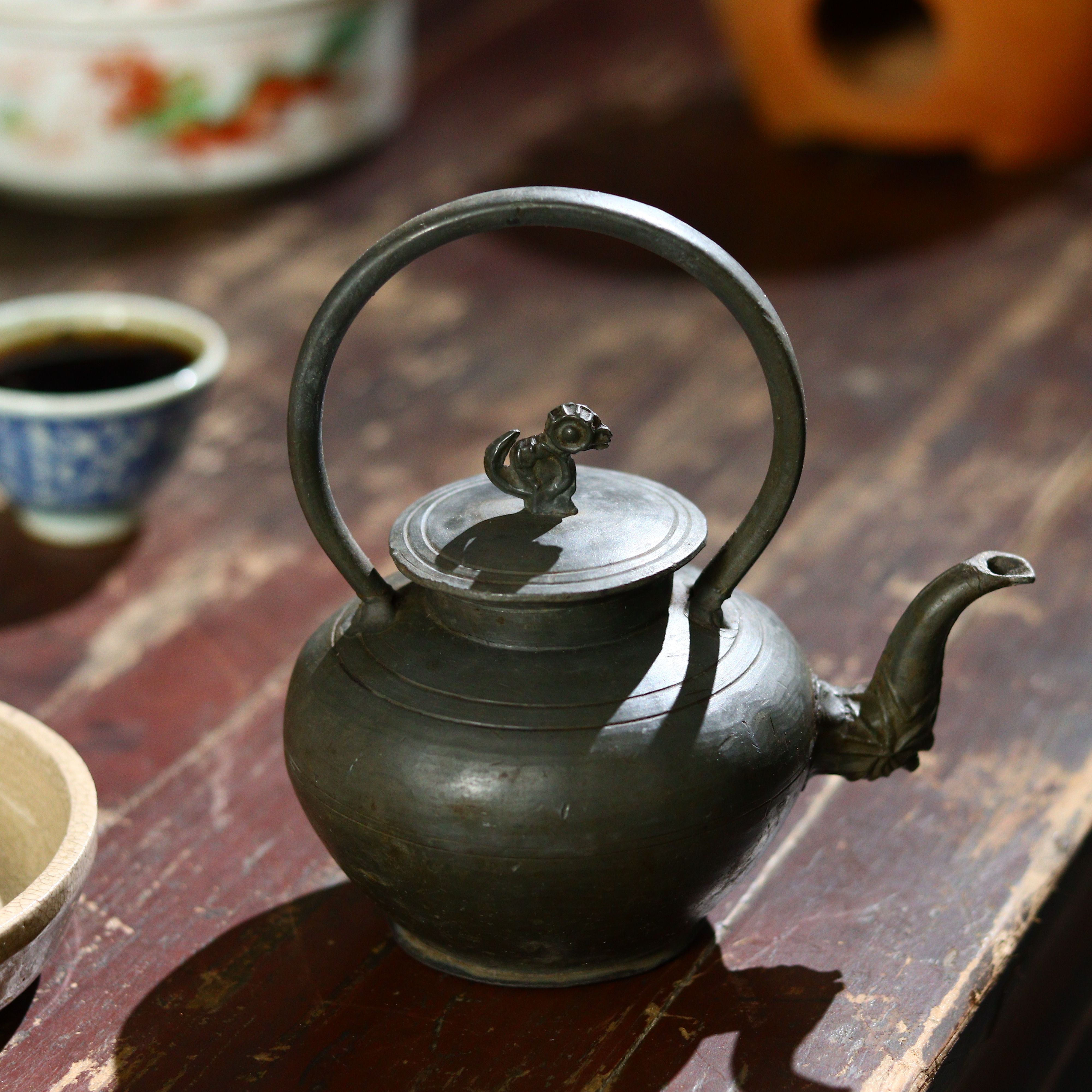 潮汕老錫罐海棠形手刻老錫器茶葉罐儲茶罐茶倉茶入純錫密封罐茶具-淘寶