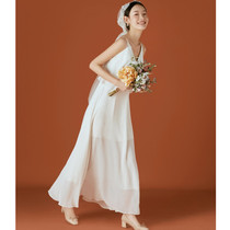 Suspender light wedding dress travel photography super fairy simple white slim Korean seaside photo photo registration small dress summer
