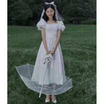 Satin French light wedding dress 2021 new small man registration license white thin simple retro little dress summer