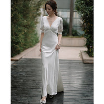 Light wedding dress 2022 new style trailing French simple small trailing white thin travel photo bride welcome super fairy dress