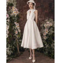 Satin French light wedding dress white slim travel photo simple 2022 new bride certificate registration banquet dress