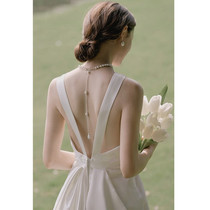 French-style light wedding dress travel photography simple forest system super fairy white slimming exterior scene trailing 2022 new welcome go-out yarn