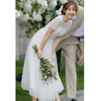 Mori light wedding dress travel photography small man simple super fairy sling outdoor scene white thin outdoor dress summer