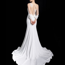 2022 new wedding dress trailing light bride atmospheric temperament white thin fishtail simple sexy super fairy going out yarn