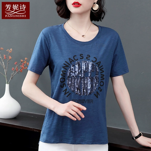 Бамбуковая хлопковая летняя одежда для матери, футболка с коротким рукавом, 2021 года, большой размер, короткий рукав