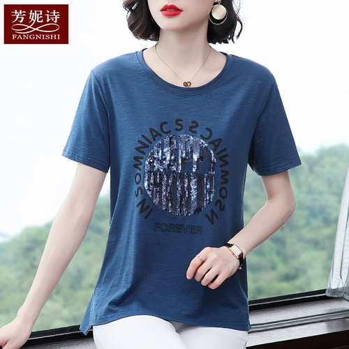 Бамбуковая хлопковая летняя одежда для матери, футболка с коротким рукавом, 2021 года, большой размер, короткий рукав