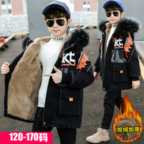 Super Thick Boy Denim Plus Suede Coat 2022 New Winter Great Boy Child Thickening Pie Overcomes Tide Winter Dress