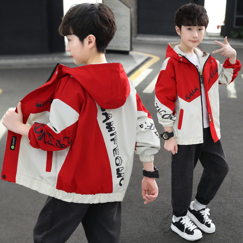 Boys' cardigan jacket 2022 autumn 12-year-old red Korean style jacket Chaoyang style children's spring and autumn thin top trendy