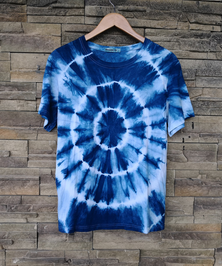 Original plant blue dyed indigo dyed T - shirt custom processing wax dyed dress