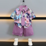 Летняя одежда, рубашка, летний детский комплект, в западном стиле, короткий рукав, детская одежда