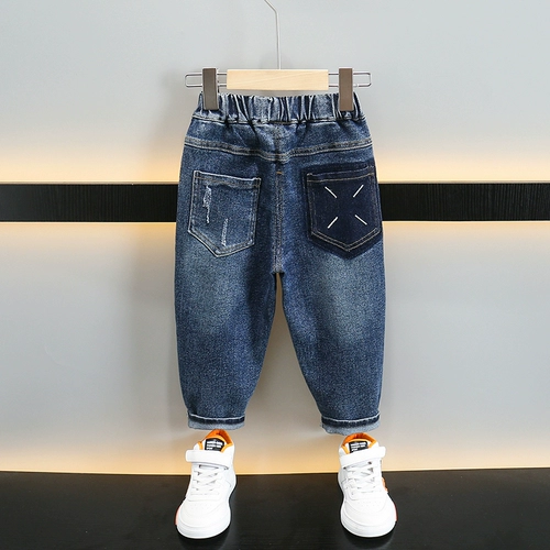 Осенние штаны для мальчиков, детские джинсы, облегающий крой, детская одежда