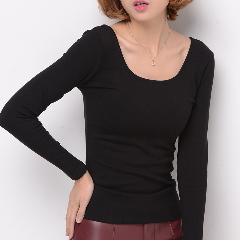 De velvet heating clothing women's single-piece U-neck double-sided grinding hair thermal underwear autumn and winter thickened low-neck autumn clothes