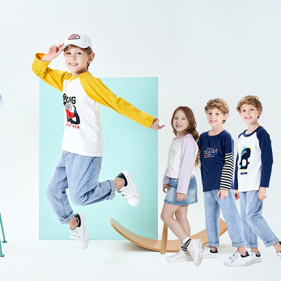 儿童假两件装拼接长袖打底衫