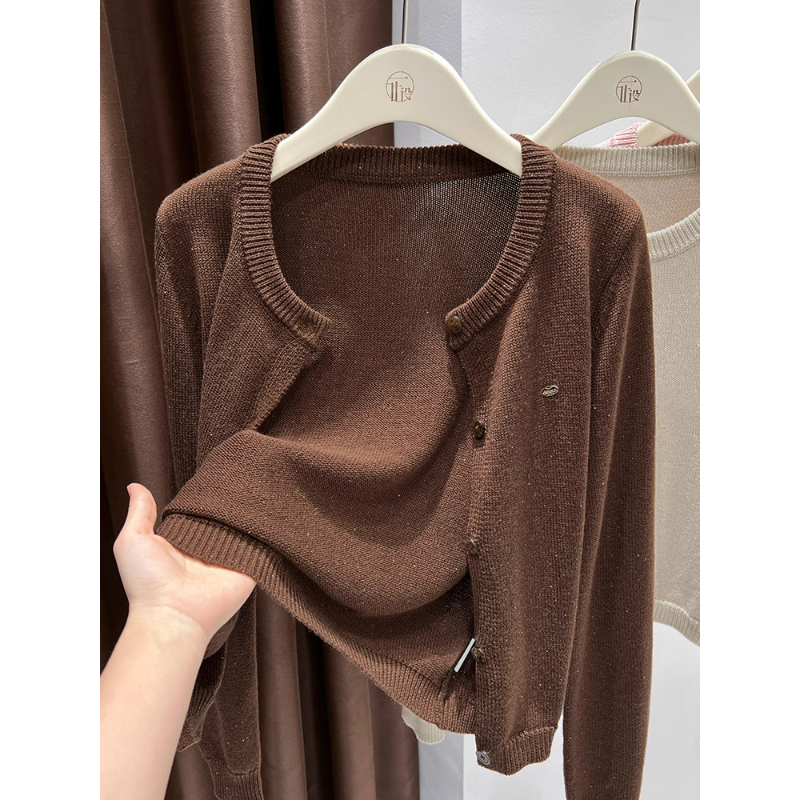 Light Silk Coffee-Colored Knitted Cardigan, Thin Style, Early Autumn 2026, Long-Sleeved Ice Silk Shawl, Paired with a High-End Chanel-Style Jacket Light Silk Coffee-Colored Knitted Cardigan, Thin Style, Early Autumn 2026, Long-Sleeved Ice Silk Shawl, Paired with a High-End Chanel-Style Jacket