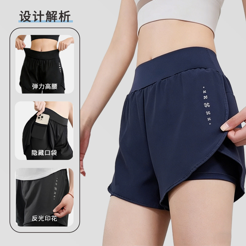 Anti-Exposure Two-Piece Three-Quarter Length Sports Shorts for Women, High-Waisted Yoga Fitness Running Summer Breathable Quick-Dry Outerwear