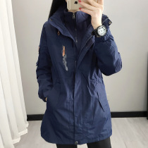 Outdoor Jacket Womens medium length detachable three-in-one fleece liner waist jacket mountaineering mens two-piece set