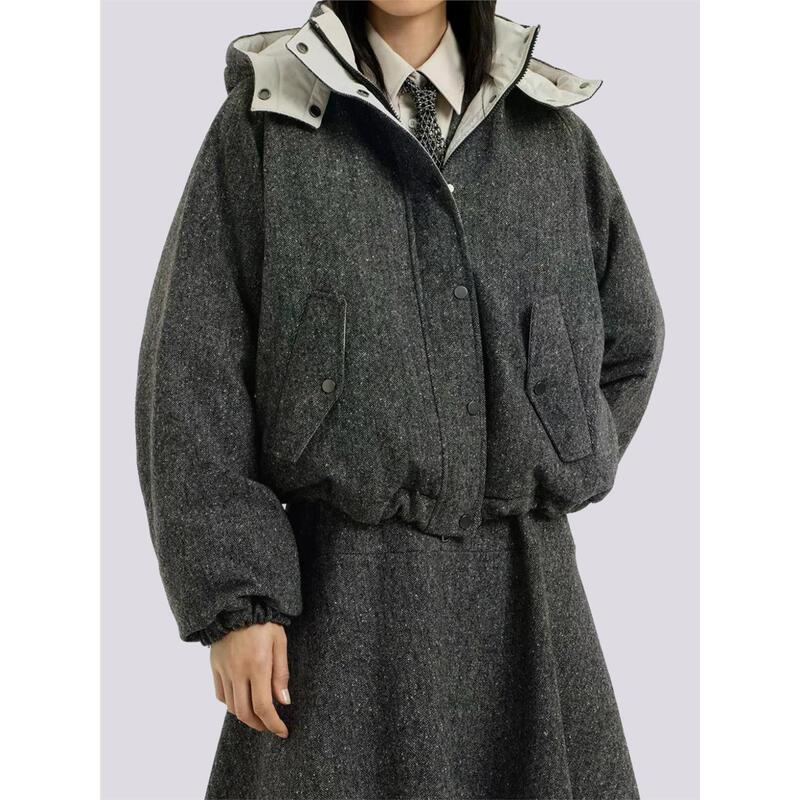 [Bc Same Style Women's Early Autumn New Arrivals] Knitted Hooded Jacket, Hooded Donegal Tweed down Jacket
