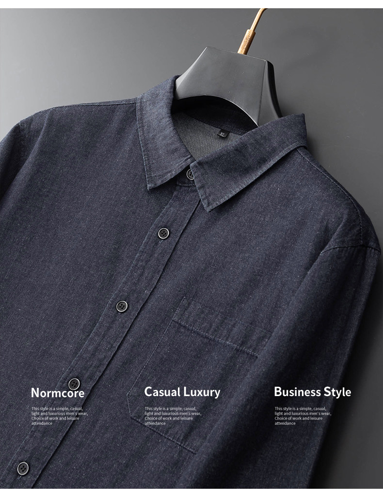 Джинсовая рубашка 胖子宽松大码牛仔外套秋季长袖衬衫加肥大号青年男士纯棉牛子衬衣 BAODUNWOLF