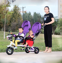 Twin baby hand push tricycle light belt two baby baby can lie on big seat front seat rotating stroller